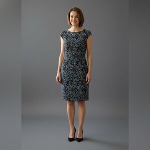 LOFT Black and Blue Floral Midi Dress Small